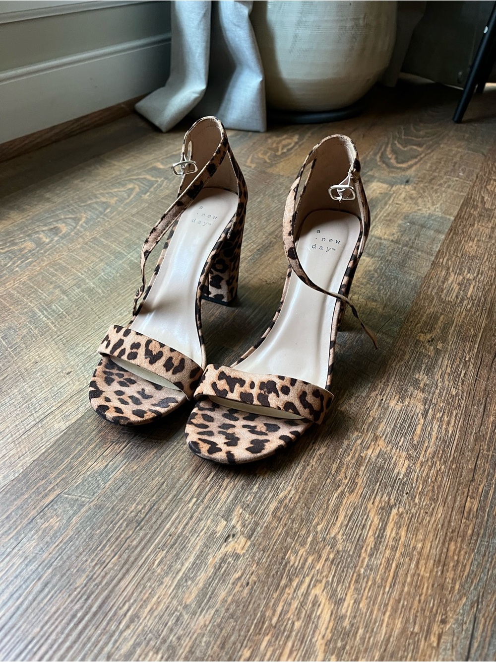 Leopard Print Ankle Strap Block Heels - Brown